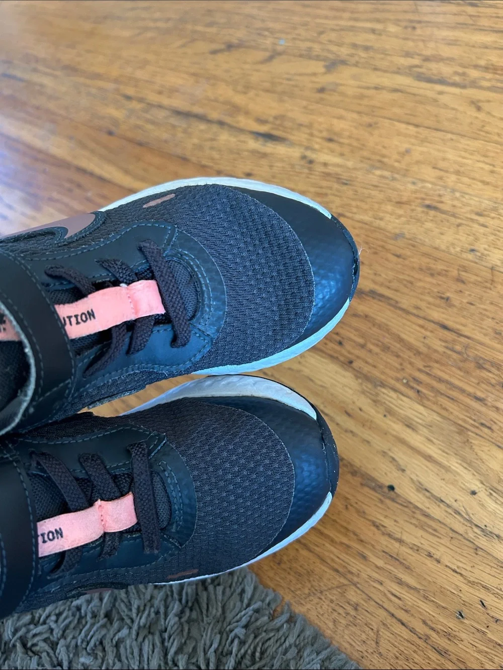 Nike Girl Revolution 5 PSV Velcro Black and Metallic Pink Sneakers Size 13C